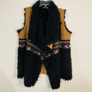 Scandal Italy Womens Serenity Brown And Black Faux‎ Fur Boho Vest One Size